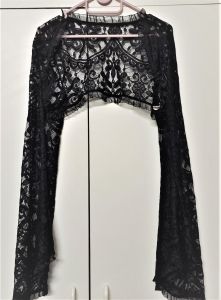 Adult Female Costumes to Hire -  Gothic black lace bell sleeve crop top - LARGE